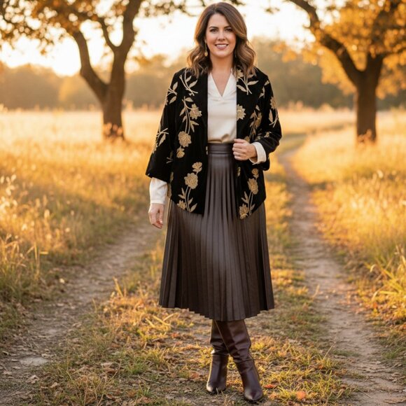 NWOT Chico’s Black Label Black Gold Embroidered Open Jacket Kimono Women’s L - Picture 1 of 11